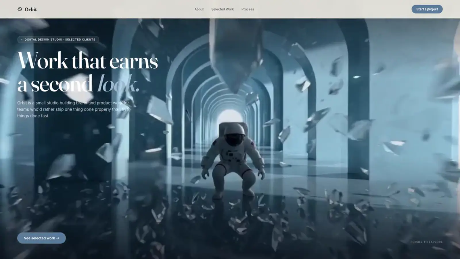 A 3D-style animated website scene