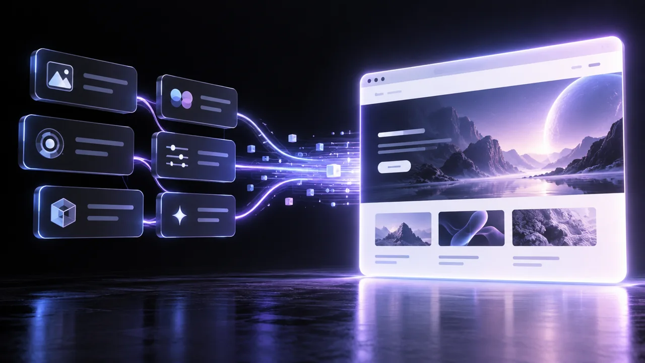 Modular AI prompt instructions resolving into a polished responsive website