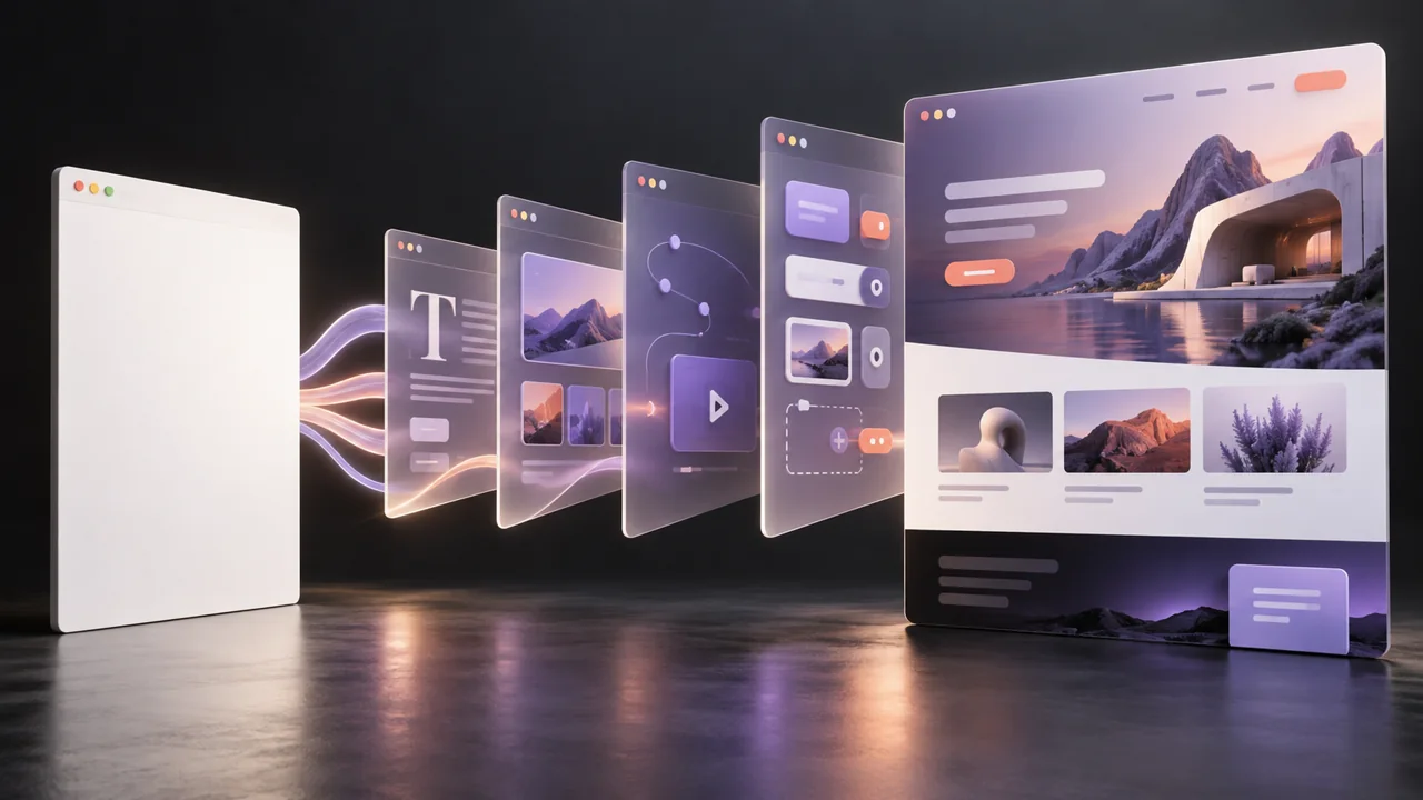 Blank canvas unfolding into a distinctive system of website components and motion