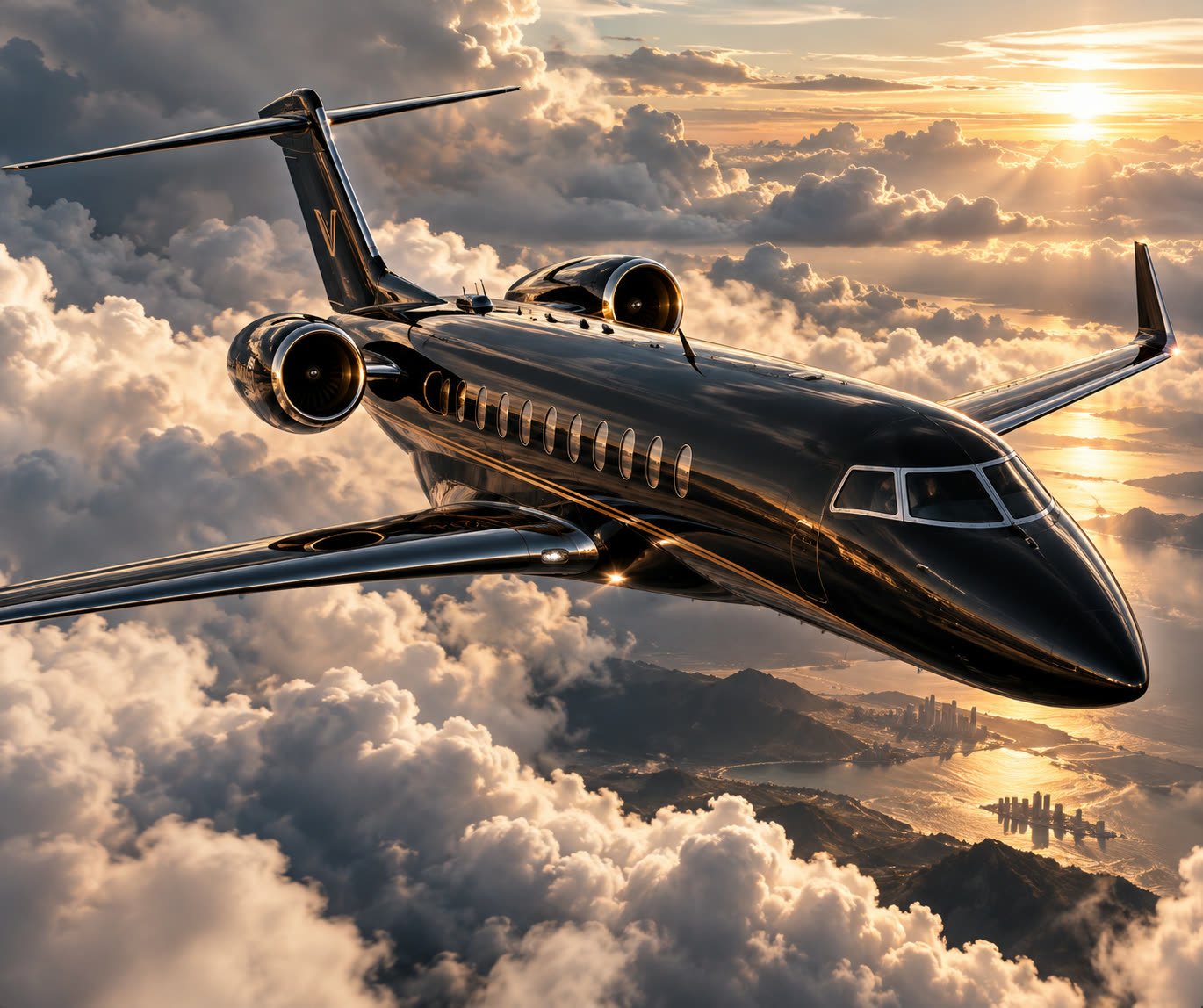 ARCHER 01 in flight over golden-hour clouds