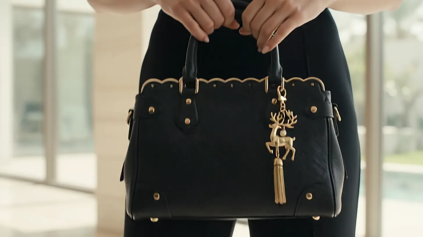 Two hands lifting the bag by its handles