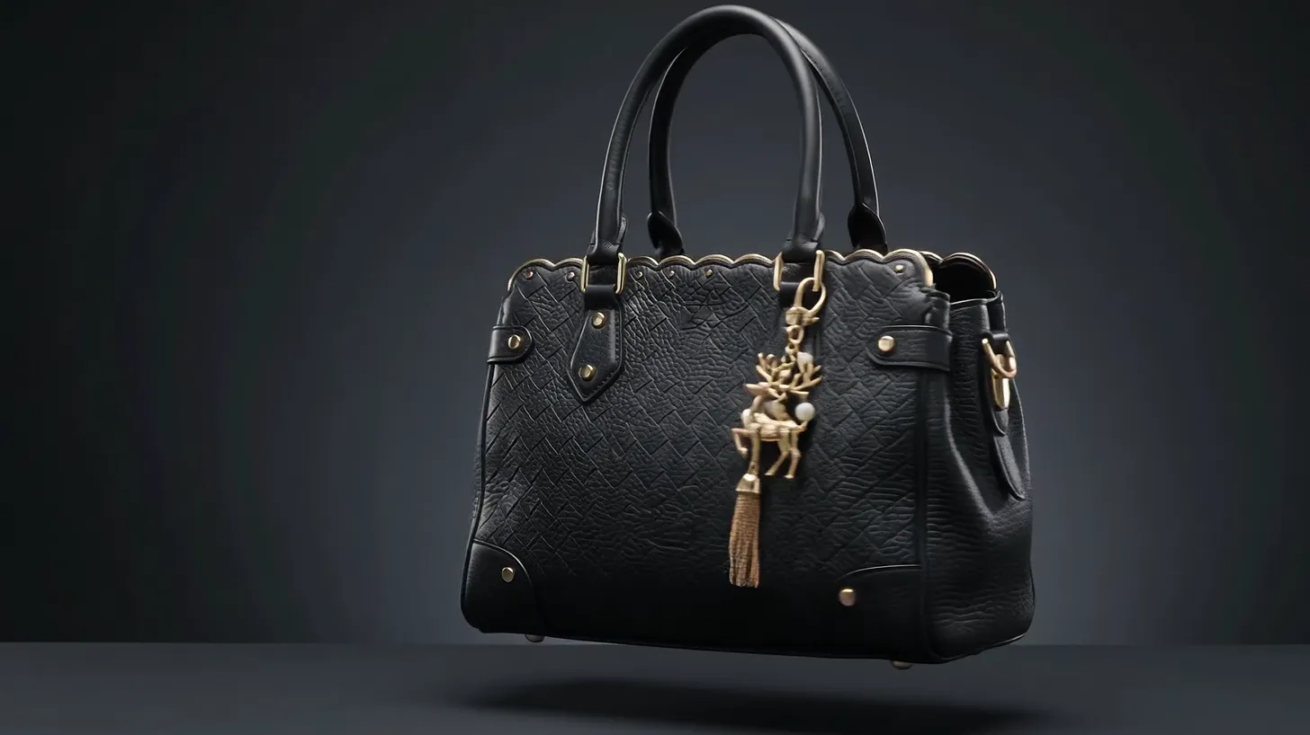 The Hart bag floating in a dark studio, its brass stag charm hanging from the handle