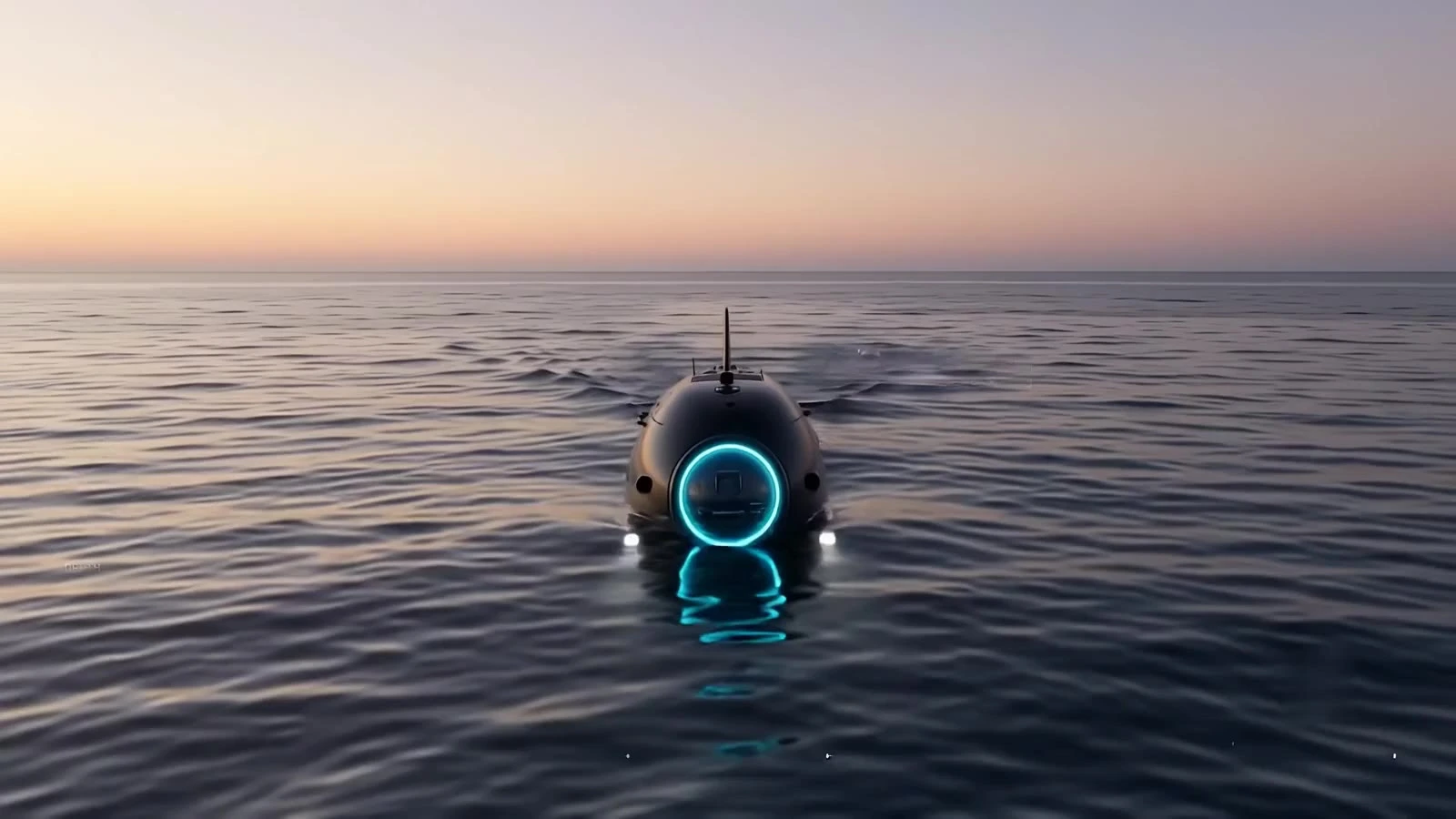 Sunset reflections around a waiting submersible