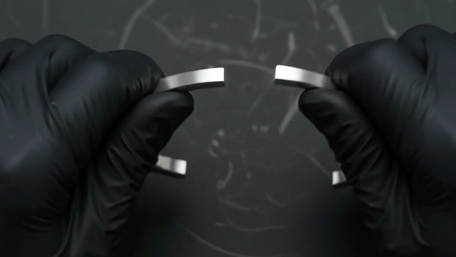 Gloved hands bending a strip of platinum into a band