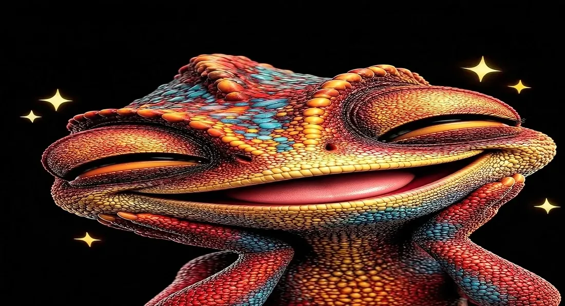 Close portrait of the chameleon in full colour