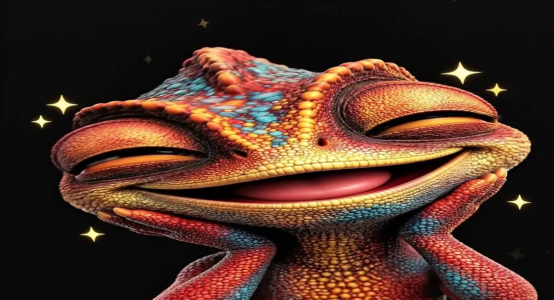 The chameleon bright, smiling and vivid