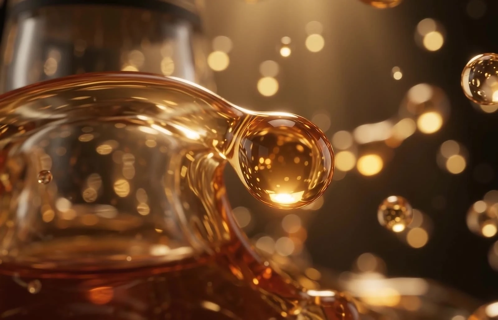 Golden droplets refracting warm light