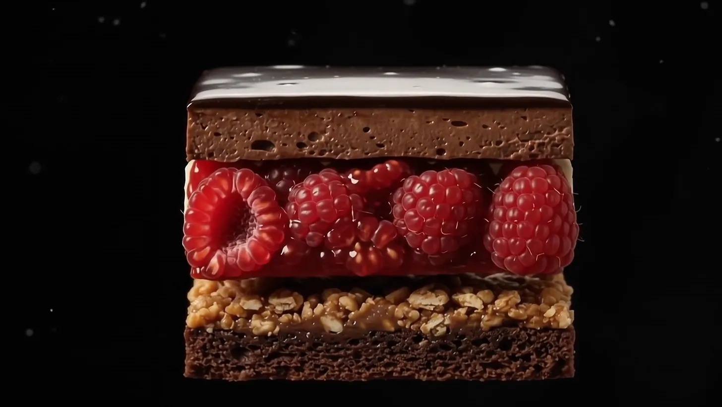 The slice with a layer of whole raspberries in the middle