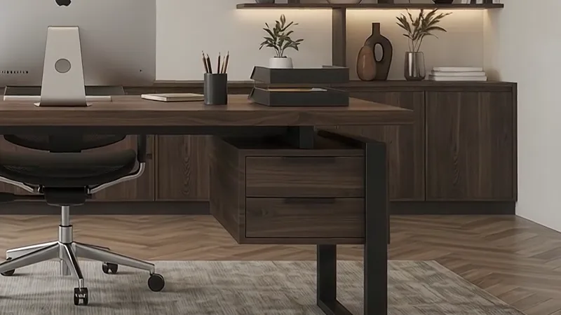 Walnut desk pedestal and credenza doors with a visible straight grain