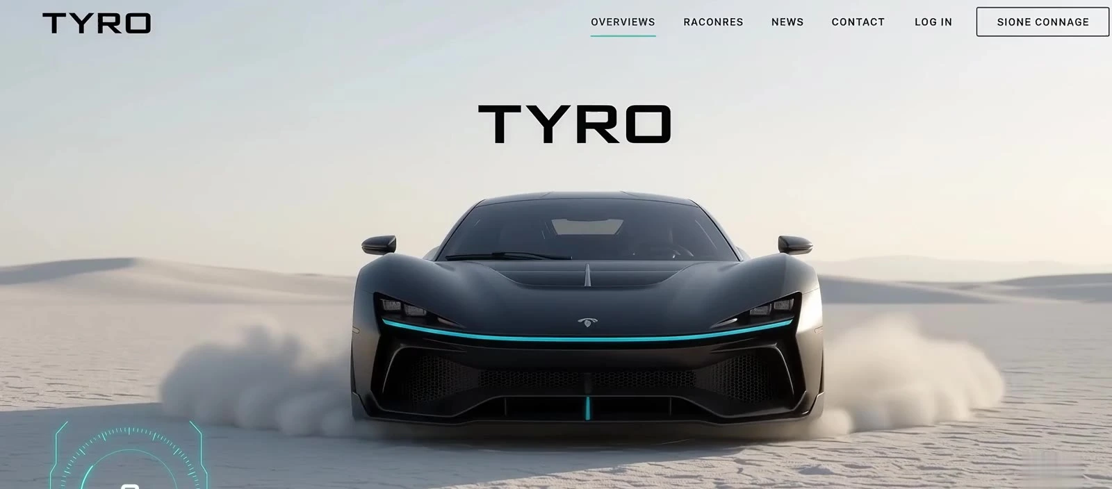 The car's cyan light signature across the front