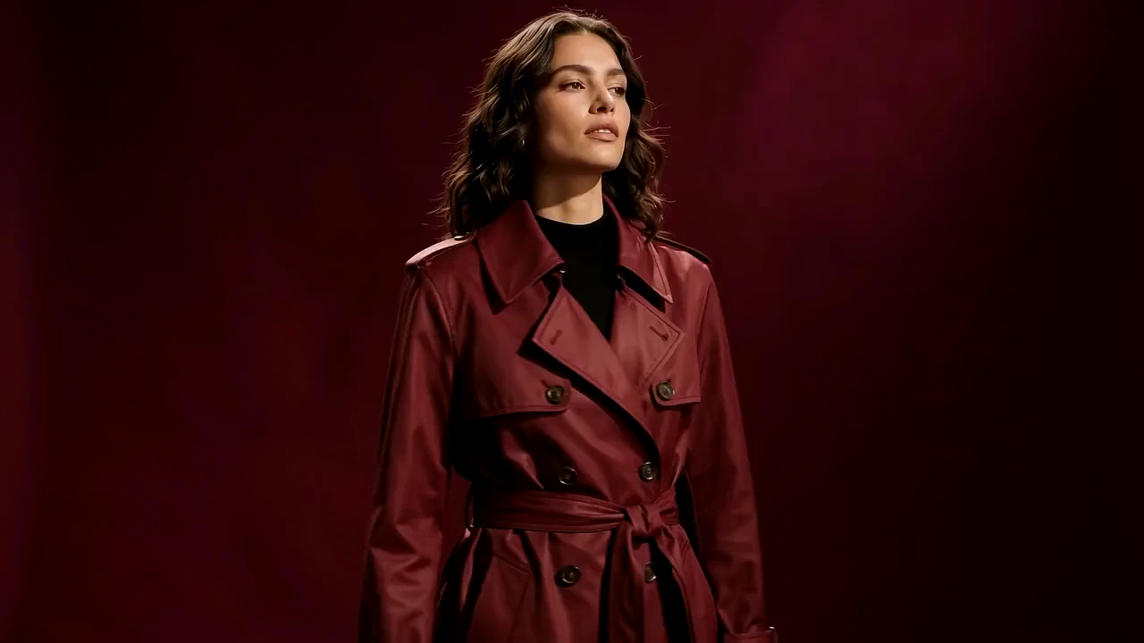 Merlot Trench belted front view