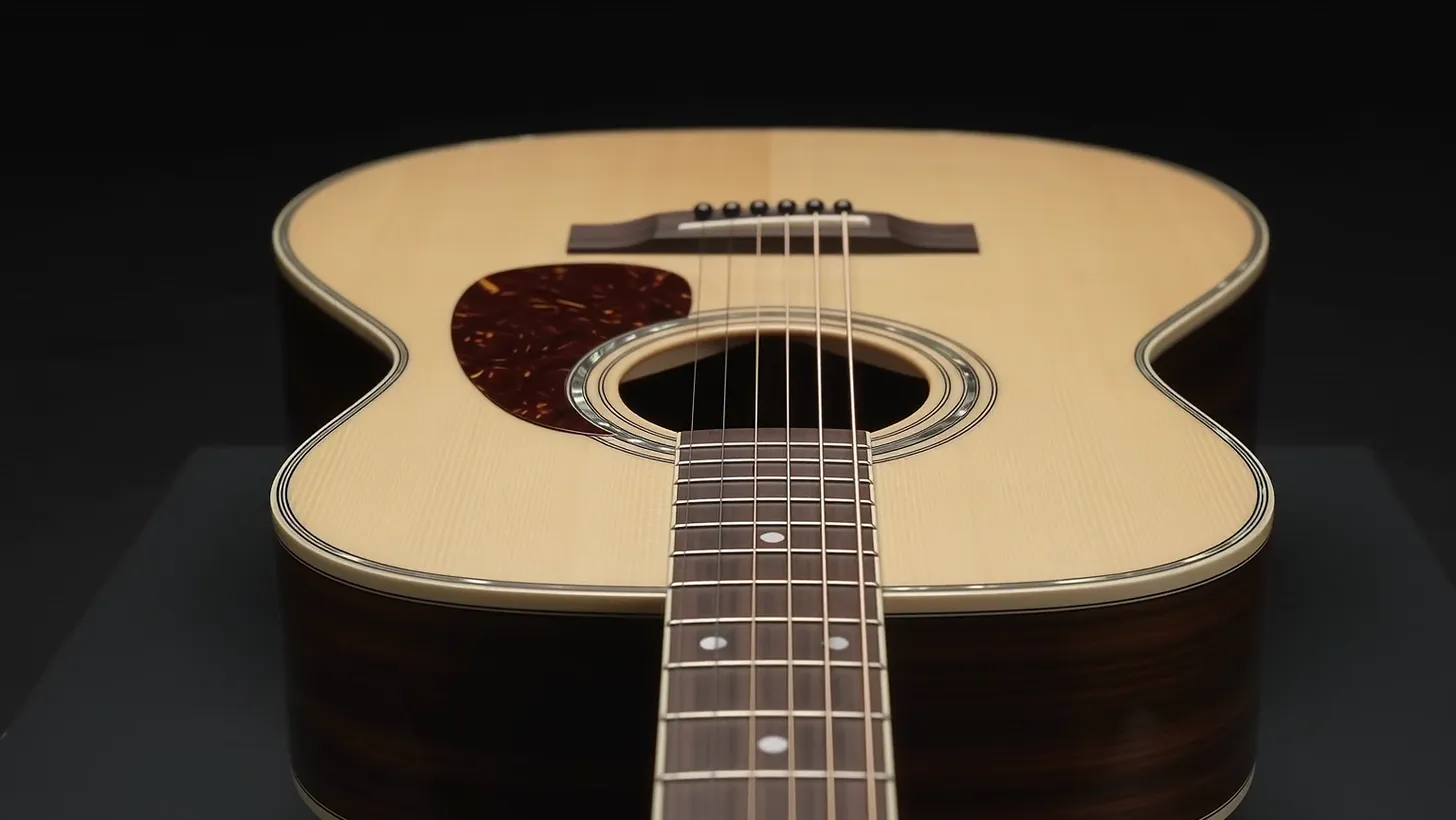 The closed body seen low from the end of the fingerboard