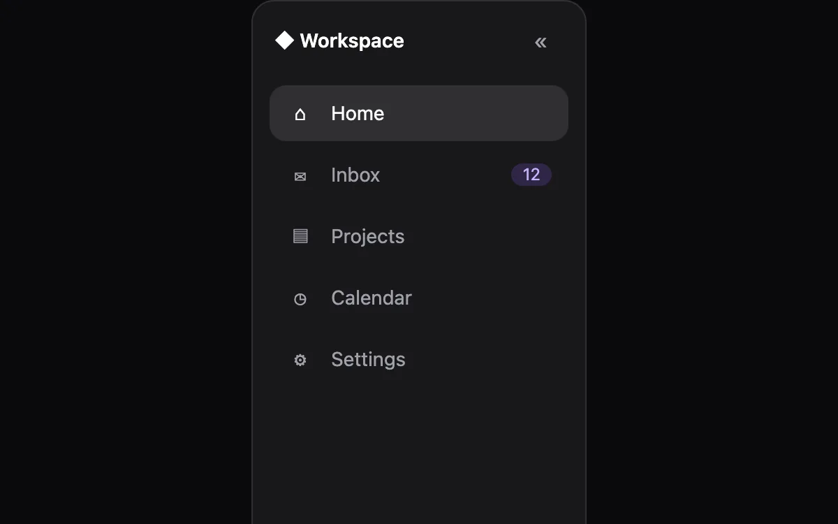 Collapsible Sidebar component preview