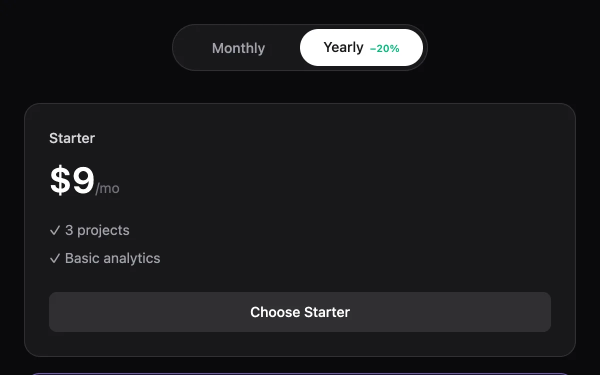 Pricing Toggle component preview