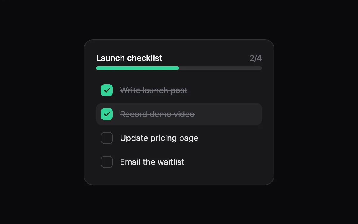 Checklist component preview